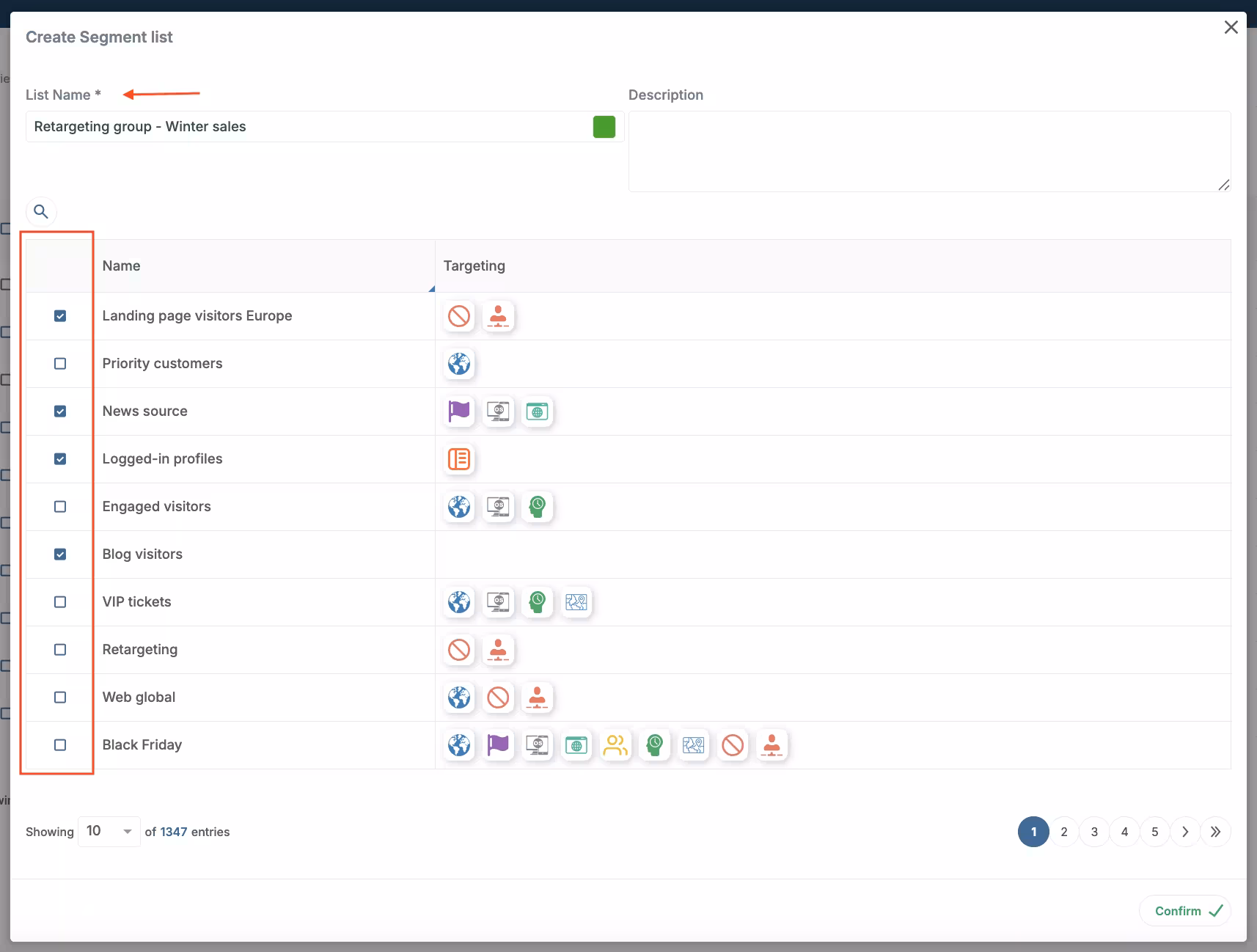 Add New Segment List Form