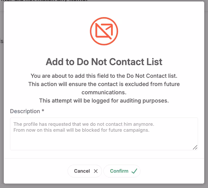 Add to Do Not Contact Form