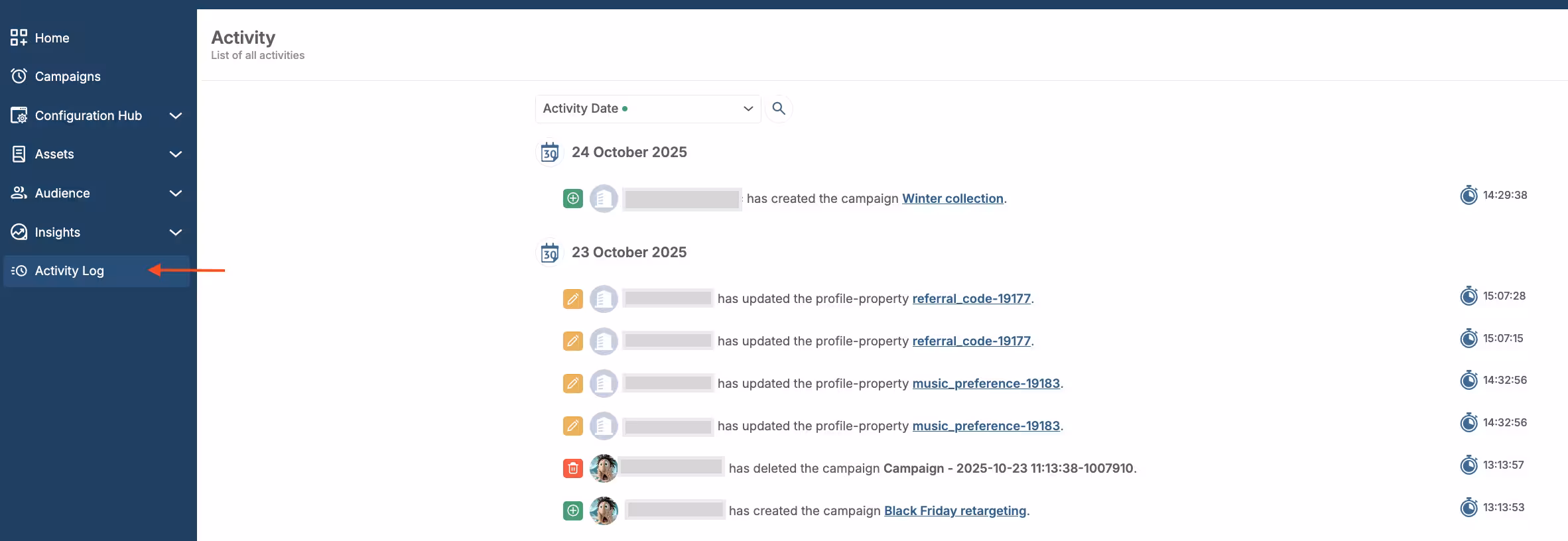 Activity Log Location Overview