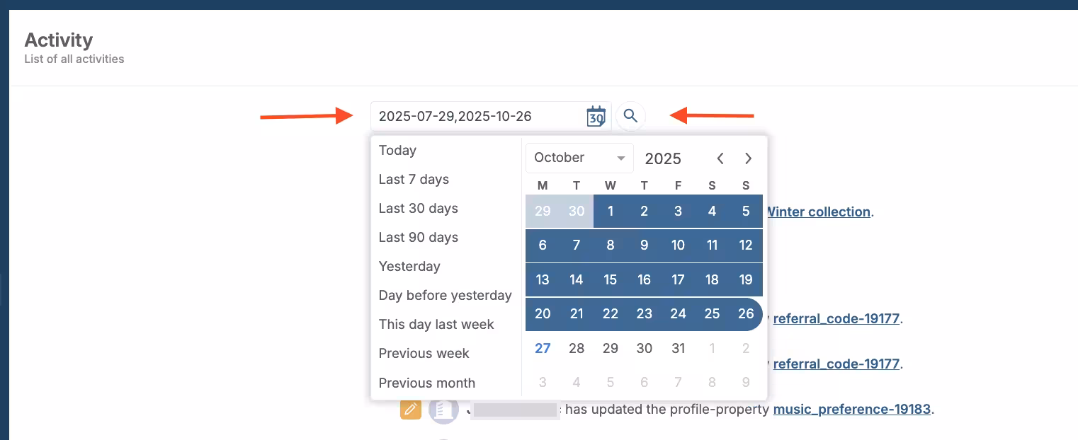 Filters Search Activity