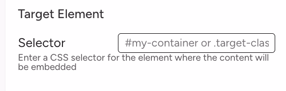 Target element selector for embed mode